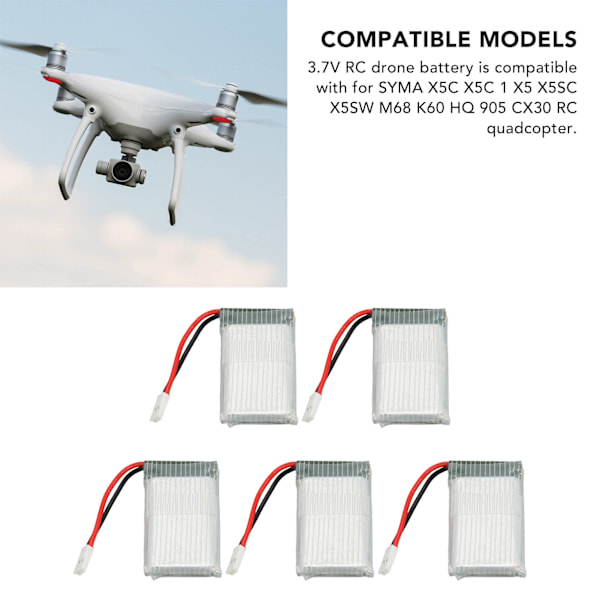 5 stk. 802540 800mAh RC Drone Batteri Bærbar RC UAV Reserve Batteri Tilbehør til SYMA X5C X5C 1 X5 X5SC X5SW M68 K60