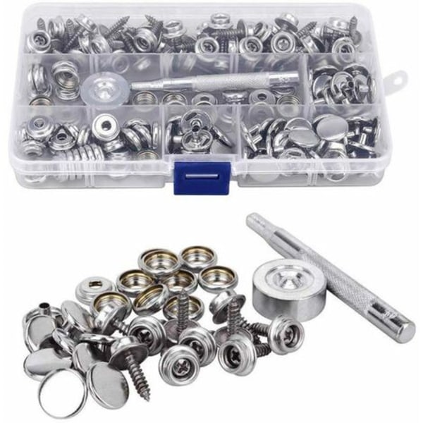 Trykknapper, 150 stk Rustfritt stål Skruknapper 15 mm metall Trykknapper Sett med 2 festeverktøy