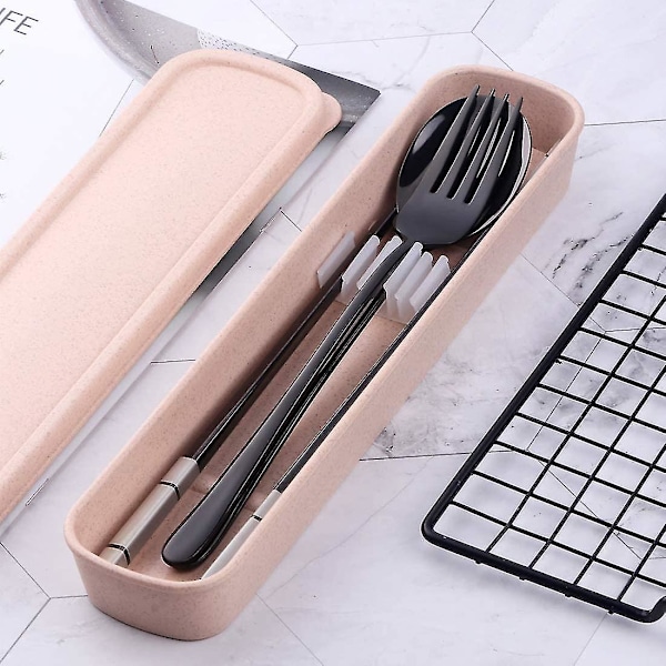 Resebestickset med etui, portabla ätpinnar, sked, gaffel, för skola, hem, kontor, utomhuscamping