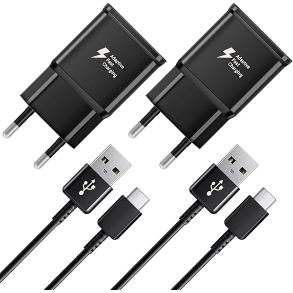 st Snabbladdare, 1,2 m Kabel, Kompatibel med Samsung Galaxy S22 S21 S20 S8 S10 S9 Plus Note 7 8 9 10 A53 LG, HTC 2-pack/black