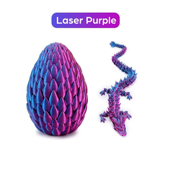 3D-trykt laser drageegg med 12\" fleksibel drage Fidget leketøyfigur dekor Laser Purple