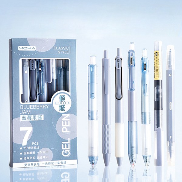7 stk. Sort Gel Pen til Studerende 0,5 mm Udtrækkelig Gel Pen Multifunktionel Glat Skrivepen Tilbage Til Skole Gave B