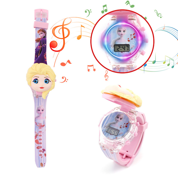 Børne Tegnefilms Flip Musik Ur med Blinkende Lys Smart Ur Sport Frozen