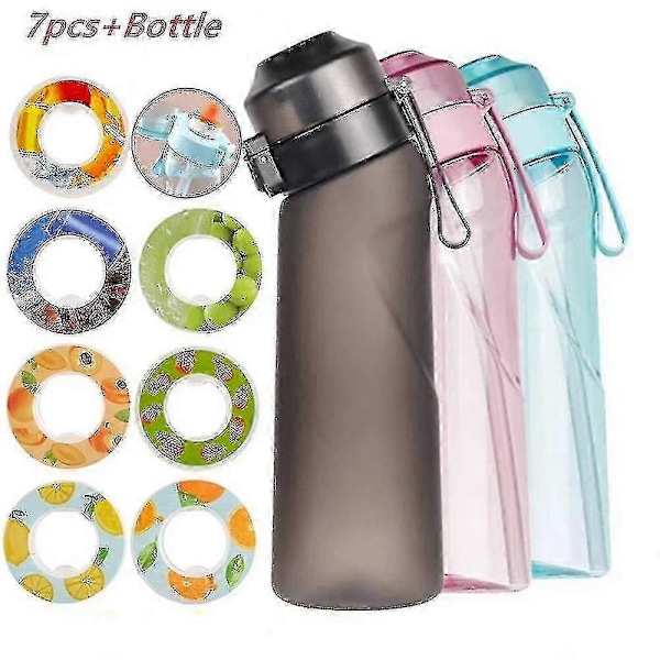 Smaksatt Vannflaske med 7 Smakskapsler Luft Vann Opp Flaske Frostet Svart 650ml Luft Starter Opp Sett Vannkopp for Camping Sport