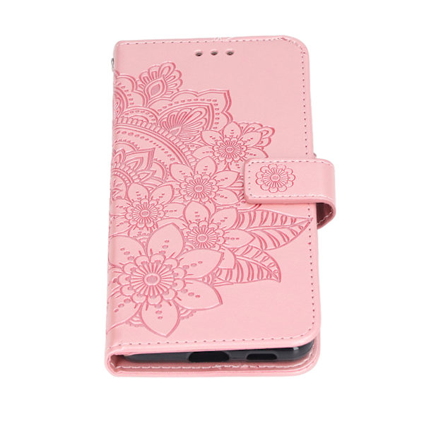 PU Läder Plånboksfodral med Präglade Blommor, Plånboksfodral med Kortfack och Ställ för Galaxy S21 Plus