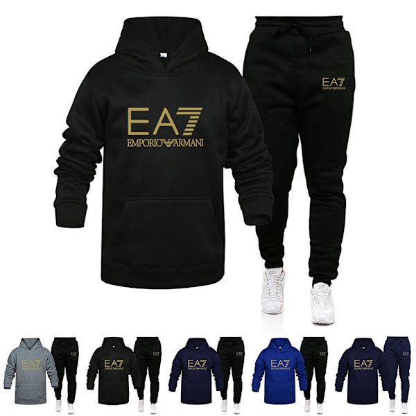 Herre Sports Hættetrøje Træningssæt Langærmet Hættetrøje Sweatshirt Jakke + Joggingbukser Træningsbukser Outfit Lommer A M A