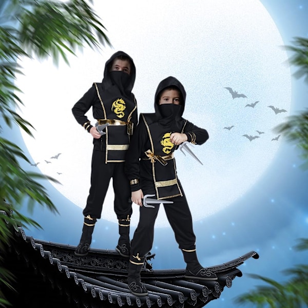 Svarte Ninja Kostymer for Barn Ninja Deluxe Kostymesett med Ninja Skumtilbehør Leker Halloween Kostyme Jenter Gutt M