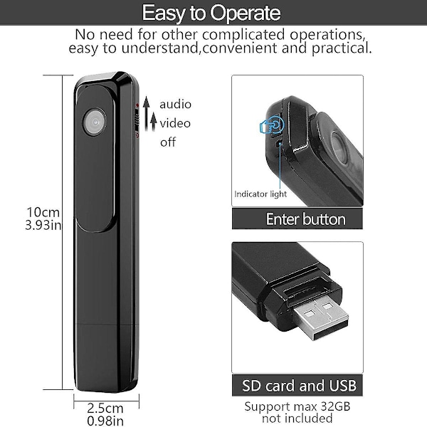 Mini-kamera 1080p teräväpiirtovideonauhuri Mini-kannettava kamera yökuvaus Mini-kamera valvonta