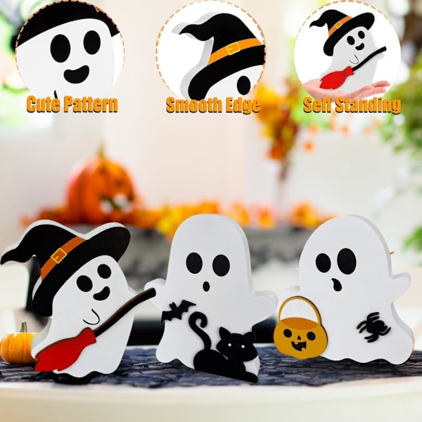 Söpöt haamukoristeet Halloweeniin sisätiloihin, pöytäkoristeet, musta kissa, lepakko, noidanluuta-kyltit, Halloween-juhliin ja sisä- ja ulkokäyttöön.