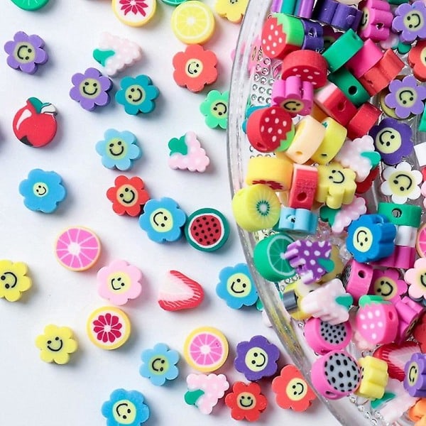 Galaxy 200 st Blandade Frukter Distanspärlor Smiley Ansikte Pärlor Färg 10mm Polymerlera Pärlor