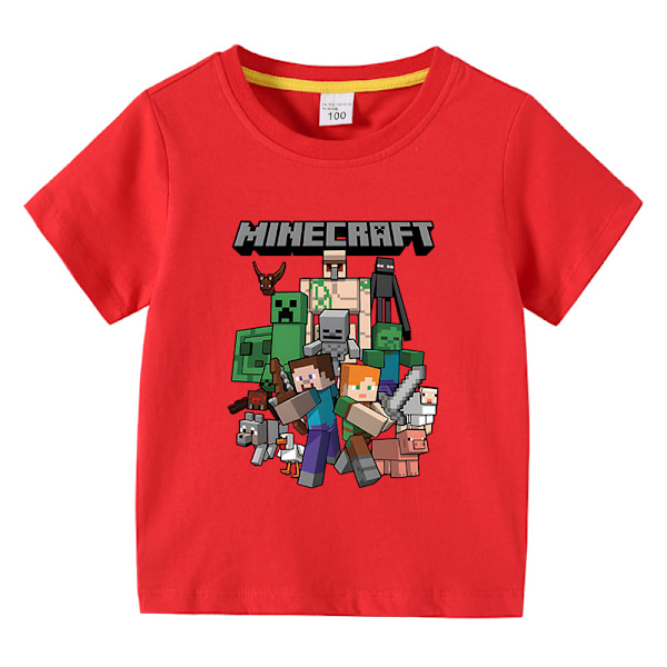 Sommar T-shirt för barn med Minecraft tryckt 100-150 röd ed 120 cm