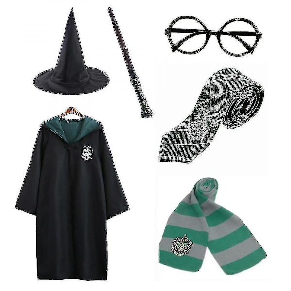 Harry Potter 6-delt sett magisk trollmann Fancy Dress Kappadräkt Grønn 145 9-10Y Grønn Green 145  9-10Y