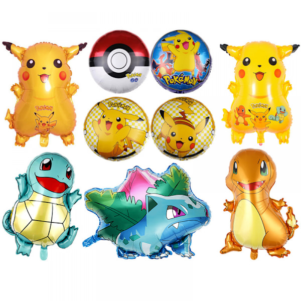 Po.Ke.Mon Ballonger Åldersset Folieballonger Latexballonger Barnkalas Dekoration Pikachu 8 to piece Set