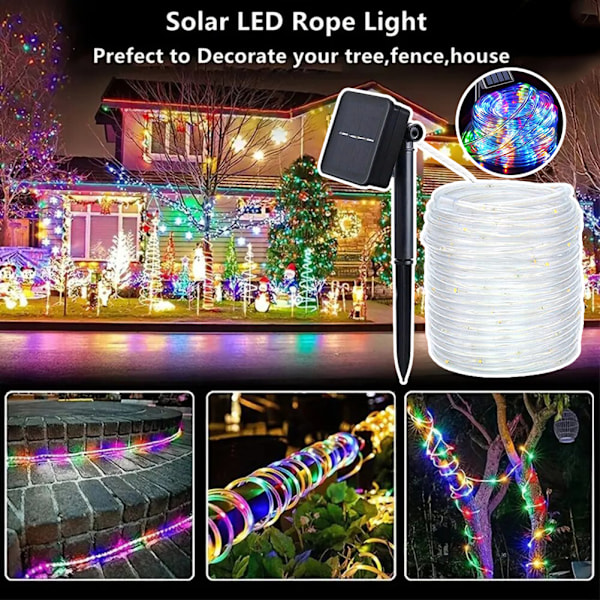 7m/12m/22m 8 Indstillinger Solcelle Lys Kæde Multifunktionelle Vandtætte Lys til Haver Terrasser Varmt Lys 22m Warm Light