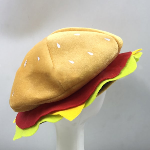 Sjove Hurtigmad Fancy Hat til Voksne og Børn - Hamburger Cheeseburger Formet Karneval Halloween Jul Fest Kostume