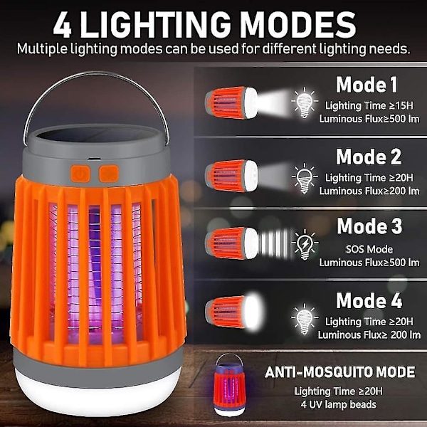 Campinglampe Solar campinglampe UV-lys Insektbekæmper Myggebekæmper Campinglanterne