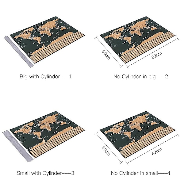 Scratch World Map Sort baggrund og kobberfolieomslag med nationalflag - L/med Cyli