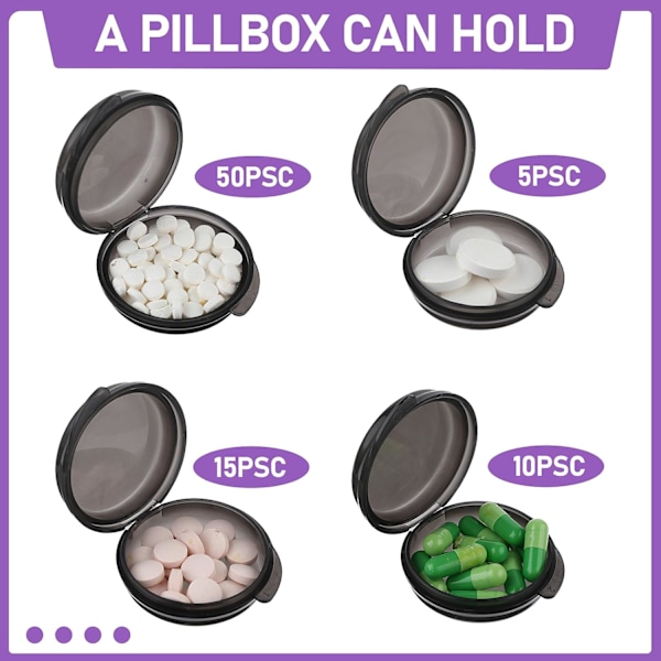Liten Pillerask, Söt Bärbar Pillerask för Ficka Plånbok Daglig Rund Mini Förvaringsbehållare Hörlursfodral 4-Pack (6 St-Svart)