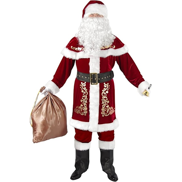 Santa Claus Costume for Men 12pc. Santa Suit Adult Deluxe Velvet Christmas Santa Costume Set（5XL）