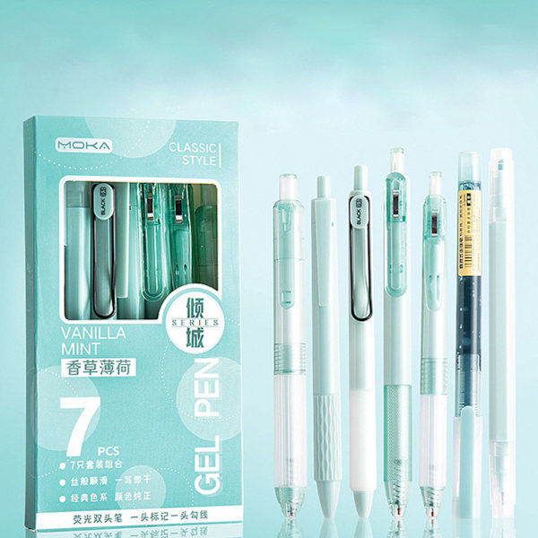 7 stk. Sort Gel Pen til Studerende 0,5 mm Udtrækkelig Gel Pen Multifunktionel Glat Skrivepen Tilbage Til Skole Gave A