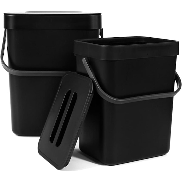 stk. (3L+5L) Søppelbøtter for matavfall Hengende søppelkasse med lokk Liten matavfallsbeholder under benken Bi Black
