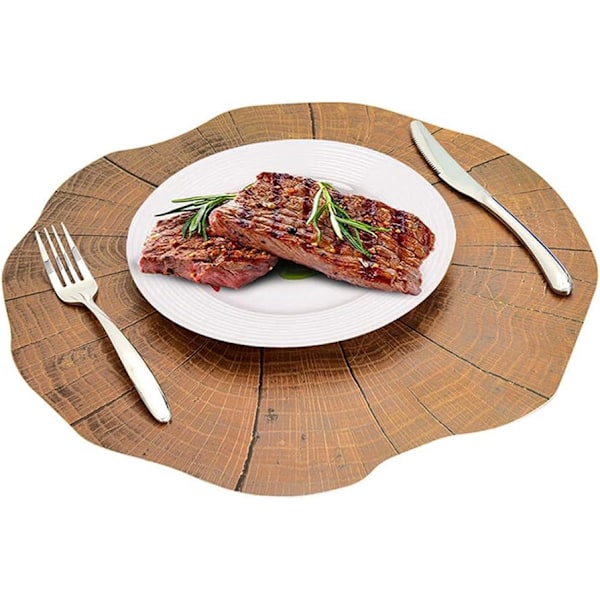 Pyöreät PVC-tabletit ruokapöytiin, vedenpitävät puukuvioinnilla, pestävät, liukumattomat, lämmönkestävät, helposti puhdistettavat, PVC, 38 cm (4 kpl:n setti)