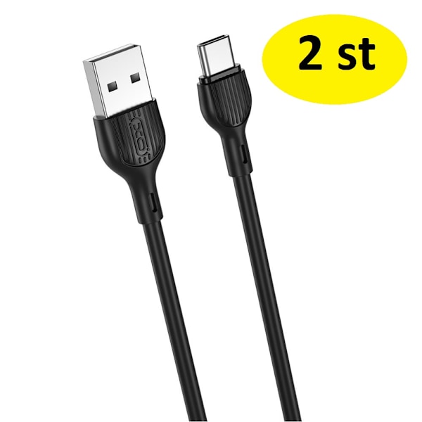 2 stk 2 m hurtiglader Usb-C sort sort black