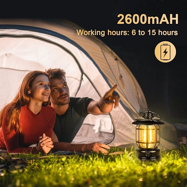 LED campinglampe USB genopladelig vintage dæmpbar varmt hvidt lys