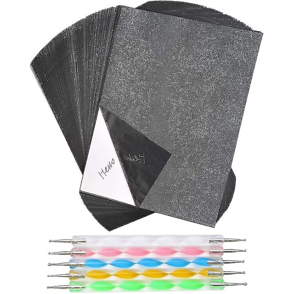 100 ark karbonpapper, A4 grafitpapper överföringspapper, karbonpapper ritpapper och kopieringspapper med präglingsset, idé kompatibel med Woo