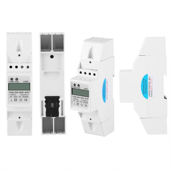 Enfas digital energimätare, LCD-display, 7+1 siffrig skärm, elektronisk KWh-mätare med DIN-skena, 10 (40) A (220 V, 10 (40) A) NPTERBL