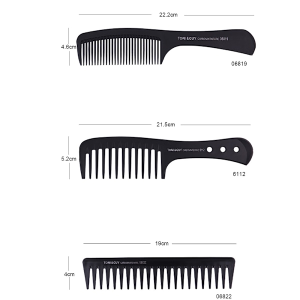 Set med 3 hårkammar i kolfiber, finkam och bredtandad kam, bredtandad utredningskam och värmebeständig antistatisk kam för salong hemma