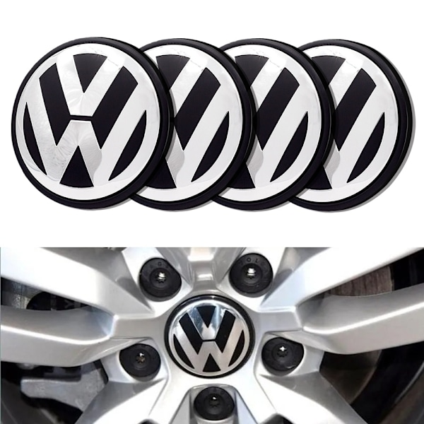 4-pakkaus - Volkswagen VW -keskimerkit / pyörännavan merkit - Auton hopeinen Silver 65 mm - Self-adhesive