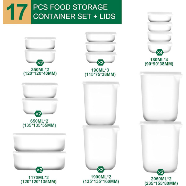 17 pcs. plastic freezer containers, freezer containers, food containers with lids, food storage boxes