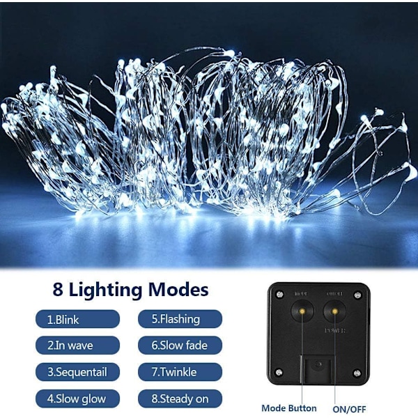 Set med 2 solcellsdrivna ljusslingor, 10 m, 100 LED, IP65 vattentät