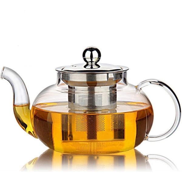 Glas tekande med aftageligt låg og infuser i rustfrit stål