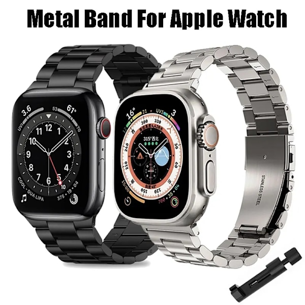 Ruostumattomasta teräksestä valmistettu ranneke Apple Watch -kellolle, 45 mm Ultra, 49 mm, 41 mm, 40 mm, 44 mm, Metalliranneke iWatch-sarjoille 9, 8, 7, 6, 5 Titanium Color