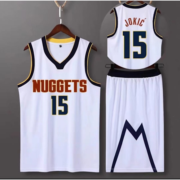 Sportswear Nikola Jokic Denver Nuggets Basketball Jersey 15 Voksen Basketball Jersey Fotballdrakter By White- WELLNGS By White- Perfet By White City White M（155-159cm）