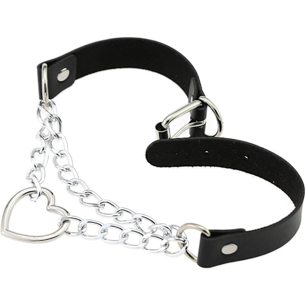 PU Konstläder Gotisk Punk Svart Silver Hjärta Ring Justerbart Halsband