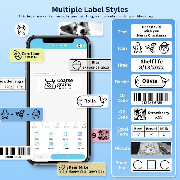 D30 Etiketprinter, Bluetooth Trådløs Mini Lomme Smartphone Genopladelig Etiketprinter Kompatibel med iPhone/Android, til Hjemmekontor Etiketprinter (sort) black