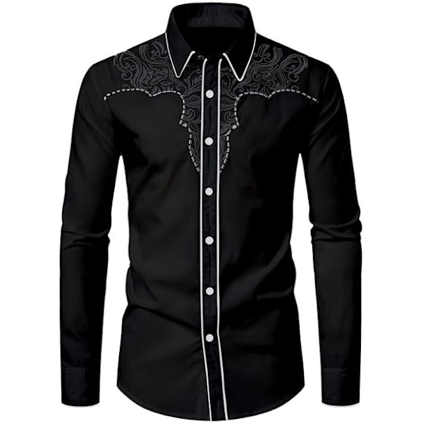 Western Cowboy Skjorta För Män Mode Slim Fit Design Svart 3 Black 3 2XL