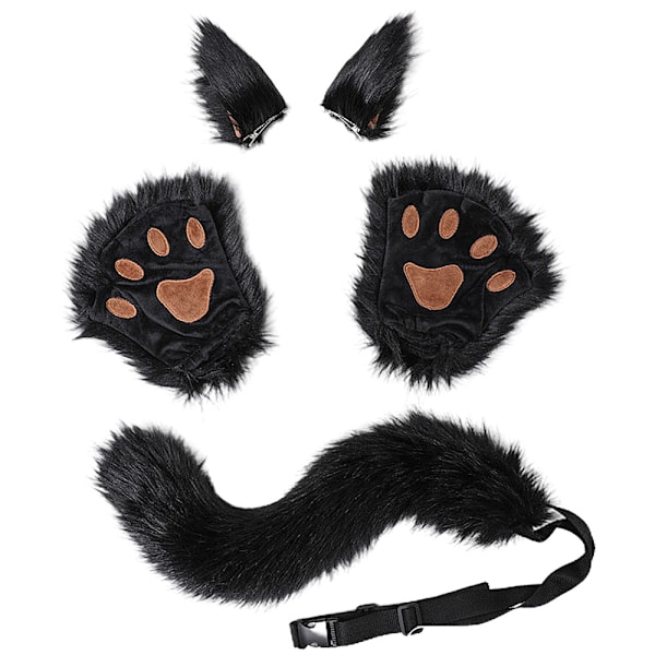 Wolf Dog Fox Tail Clip Ears and Gloves Set Halloween Christmas Fancy Party Costume Toys Gift for Women