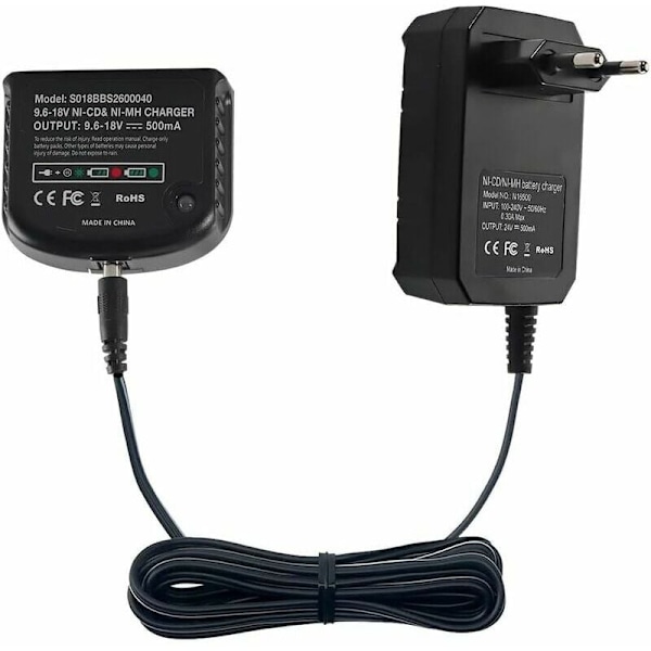 Erstatningsoplader Kompatibel med Black & Decker 9.6V 12V 14.4V 18V Nicad Nimh Batteri HPB18-OPE HPB18 HPB14 HPB12 HPB96 244760-00 A1718 FSB18—