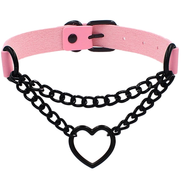 Pige punk kærlighedslås vedhæng metal kædehalskæde krave læder kravebenskæde (pink 1 stk) pink