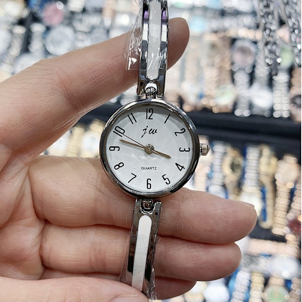 Enkel digital JW-klokke, moteklokke, dameklokke silver shell leucorrhea