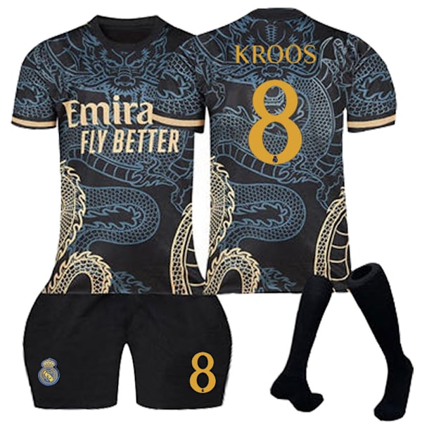 23-24 Real Madrid Dragon Black Special Edition Fodboldtrøjer Børne Fodboldsæt Nr. 8 Kroos No.8 Kroos XS