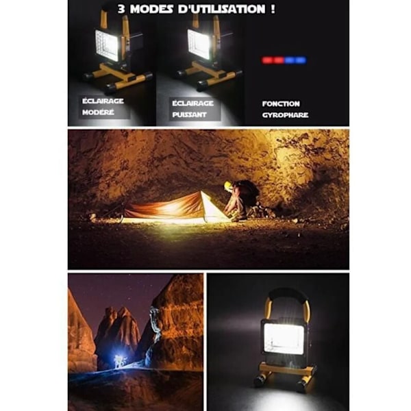 Bärbar Projektor 30W Uppladdningsbar LED-projektor 3 Lägen Lättviktig och Multifunktionell Bärbar Belysning för Utomhus- och Inomhusaktiviteter