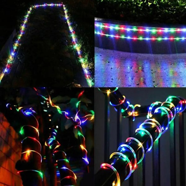 7m/12m/22m 8 Moduser Solcelle Lyslenke Multifunksjonelle Vanntette Lys for Hageterrasser Farget Lys 7m Color Light
