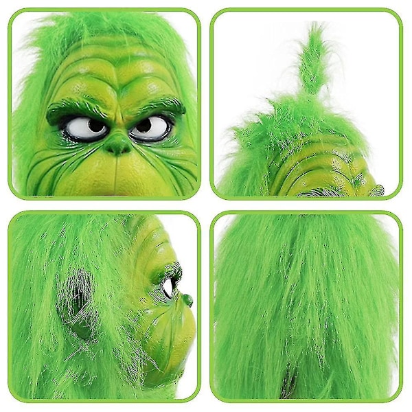 Julen Grinch Helhuvud Latex Mask Julhatt Monster Vuxen Hand The Grinch Christmas Mask C