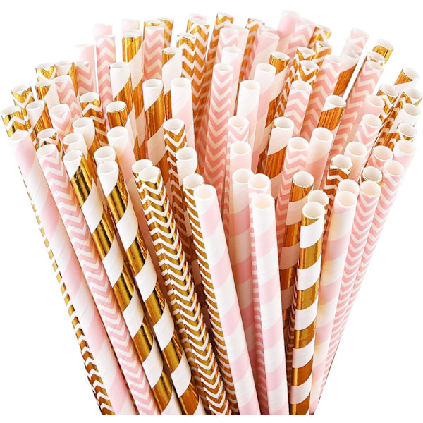 Biodegradable paper straws, 100 pink straws/gold straws per pair