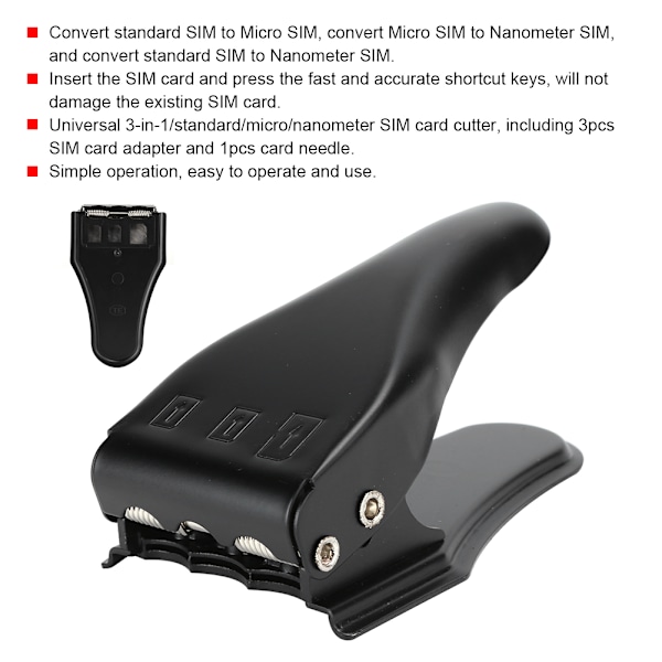 Universal 3 i 1 Standard Micro Nanometer SIM-kortskärare 3 SIM-adapter 1 SIM-kortsnål